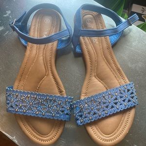ANNA Blue Sparkle Sandal with Ankle Strap